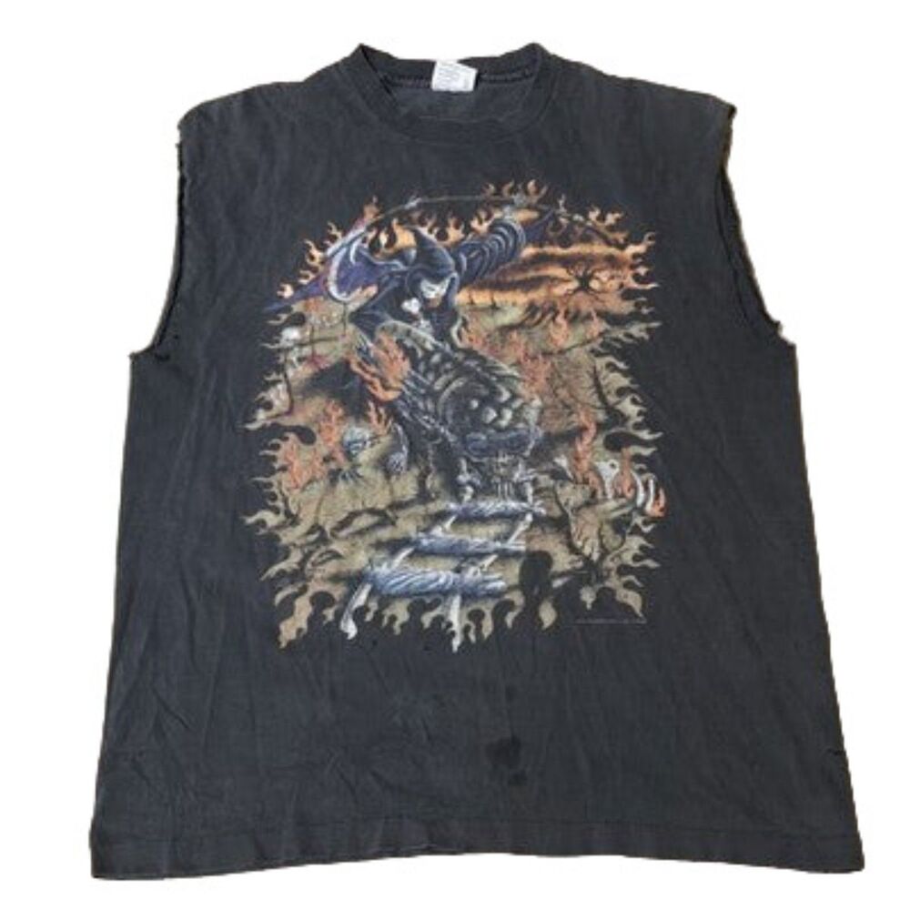 Vintage Megadeth Youthanasia 1995 World Tour T-Shirt Cutoff Sleeves Metal Band T
